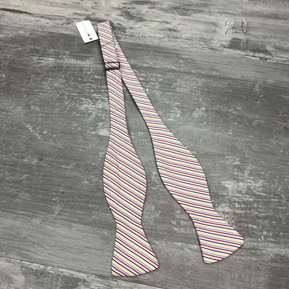 R. Hanauer NWT White, Red, Blue & Yellow Stripe Cotton Bowtie Bow Tie